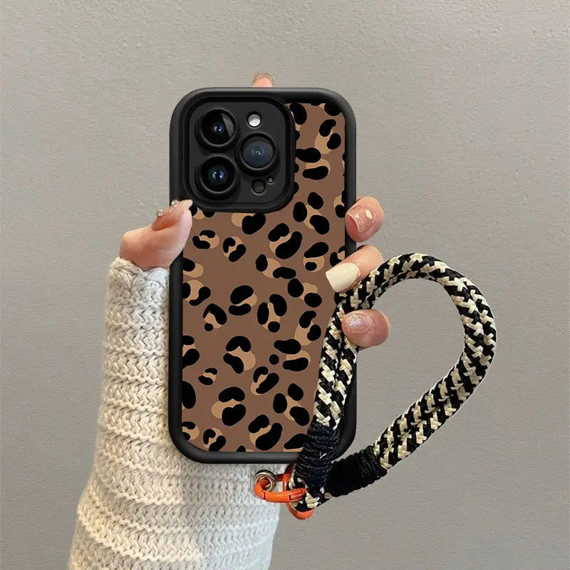 Leopard Print Hang Strap Phone Case For Xiaomi Redmi Note 13 Pro Plus 12 11 10 12S 11S 10S 9S 8 9 14C 13C 12C 10C 9A 9C Cover
