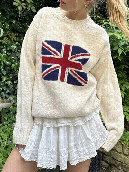 fashion Graphic Patchwork Knitted Sweaters Y2K Crewneck Fashion Loose Crochet Tops Autumn Vintage Casual Cute Pullovers