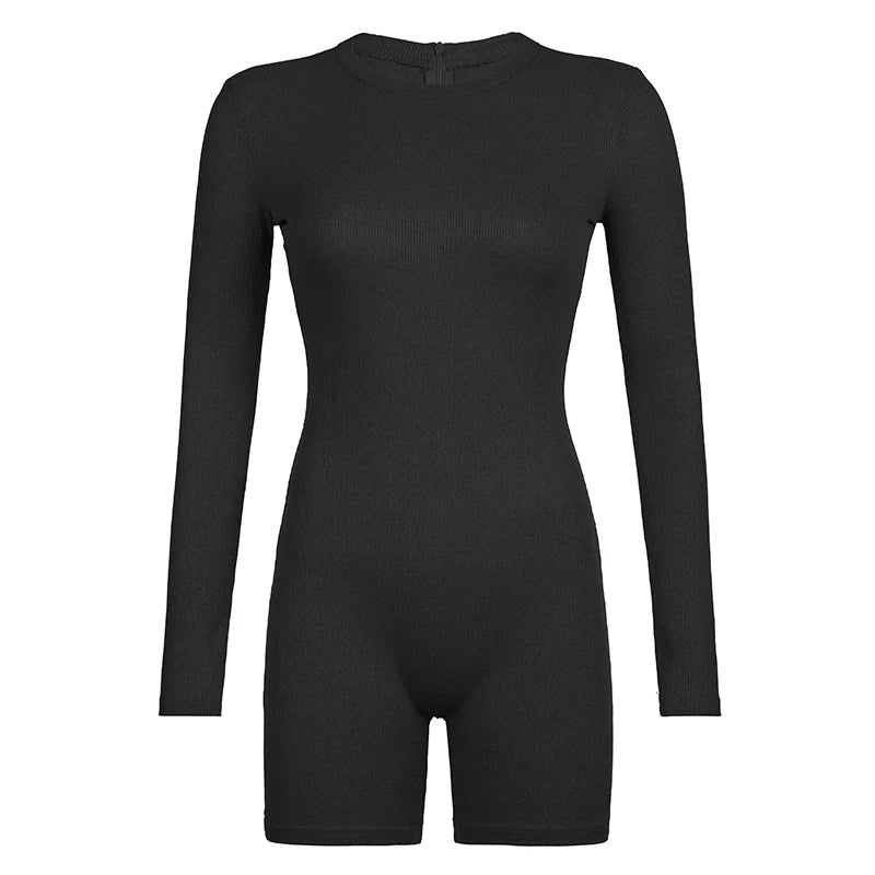 fashion Solid Crewneck Slim Rompers Long Sleeves Zipper 2000s Chic Outfits Fashion Streetwear Korean Women's Jumpsuits