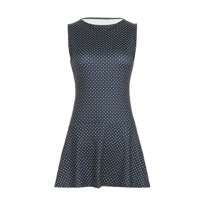 fashionCrewneck Dot Print Mini Dresses Sleeveless Y2K Cute Harajuku A-line Clothing for Women Sexy Casual 90s Outfits
