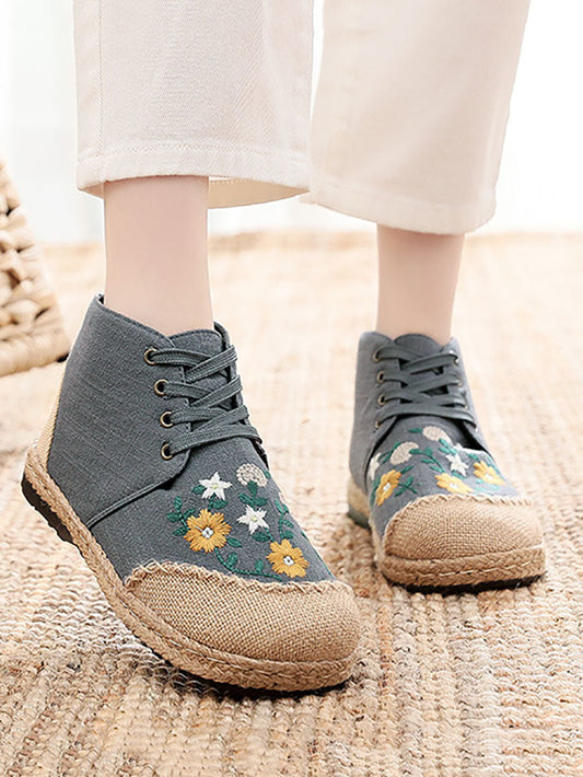 Women Autumn Ethnic Linen Embroidery Cloth Boots