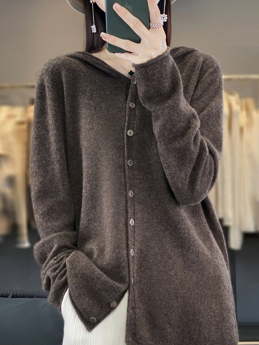 Women Autumn Casual Knitted Wool Hooded Sweater Coat