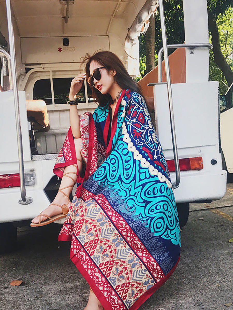 Vintage Sunscreen Tasseled Printed Traveling Floral Shawl Scarf