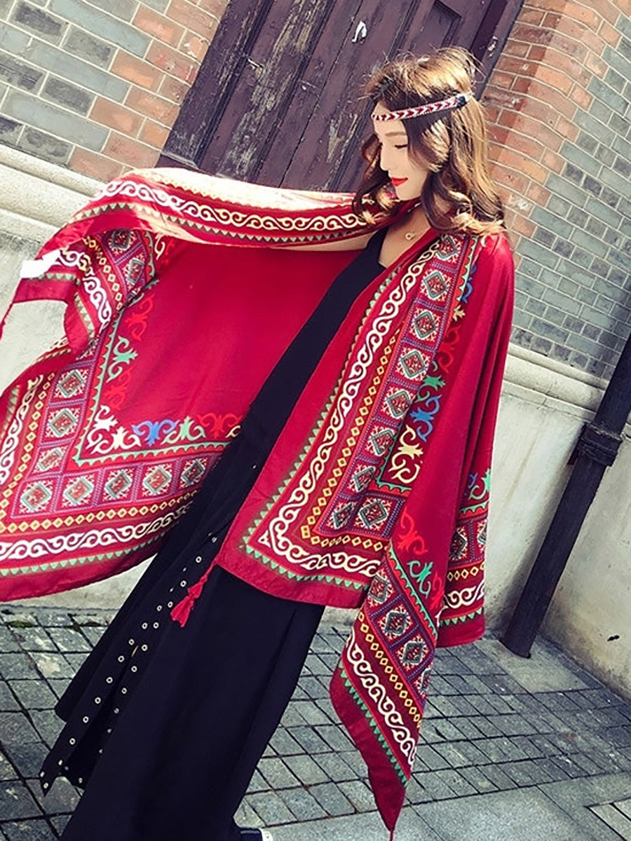 Vintage Sunscreen Tasseled Printed Traveling Floral Shawl Scarf