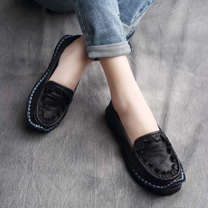 Women Spring Summer Retro Leather Weaving Shoes