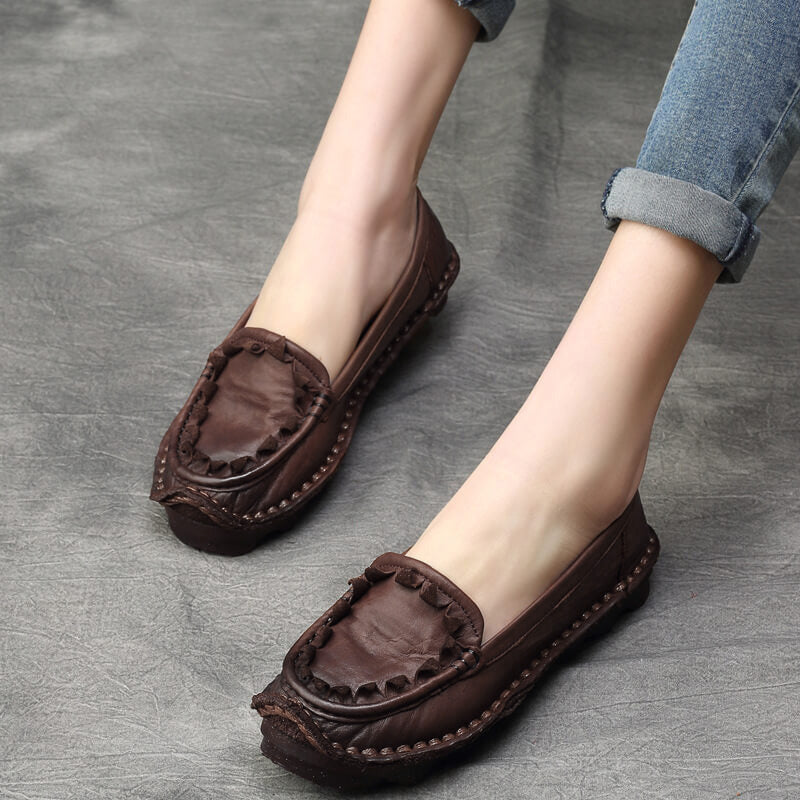 Women Spring Summer Retro Leather Weaving Shoes