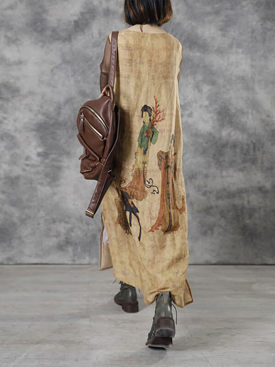 Plus Size Women Vintage Casual O-Neck Maxi Dress