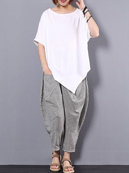 Plus Size Women Irregular Loose 100% Cotton T-Shirt