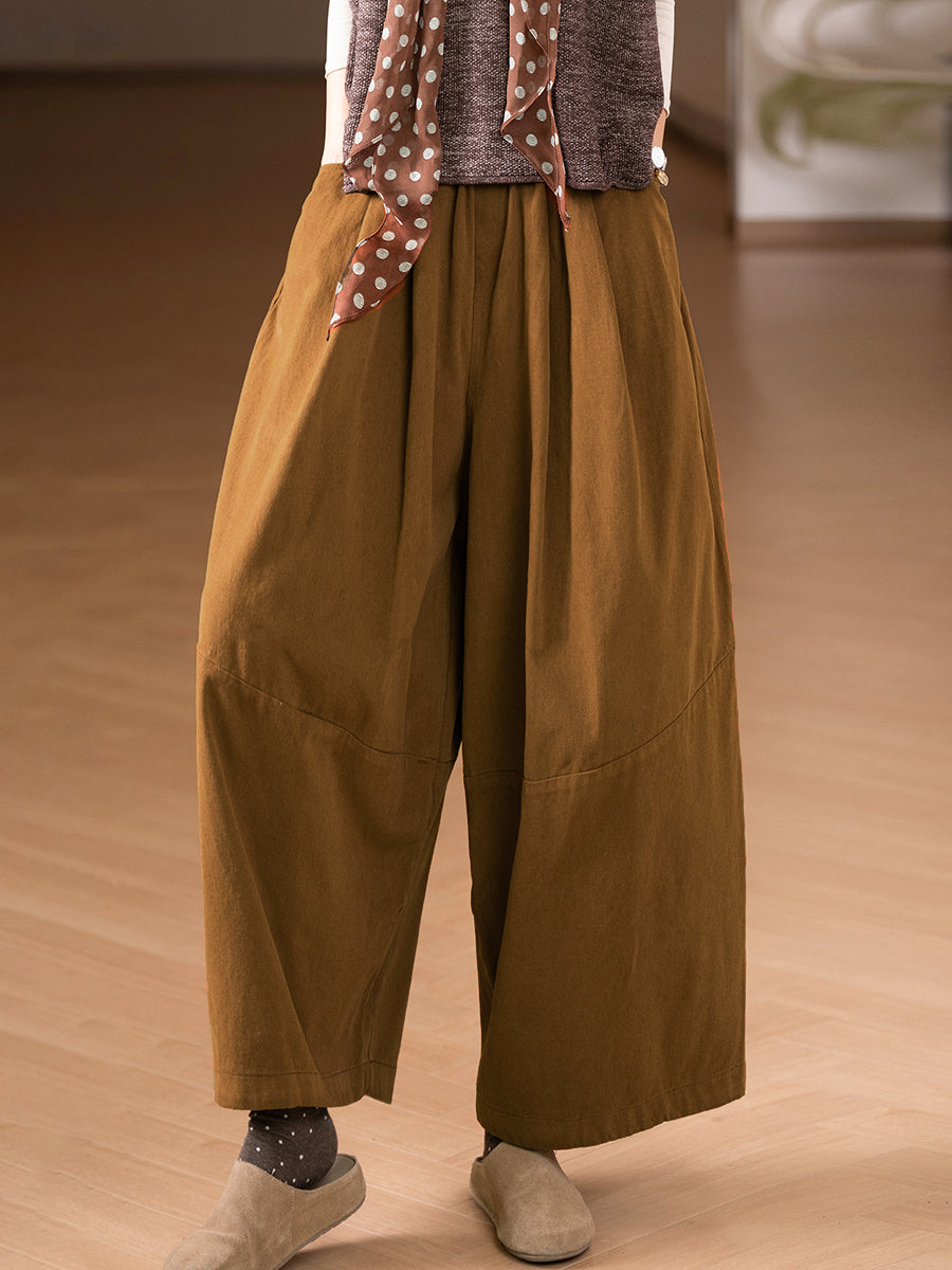 Women Autumn Casual Pure Color 100%Cotton Wide-leg Pants