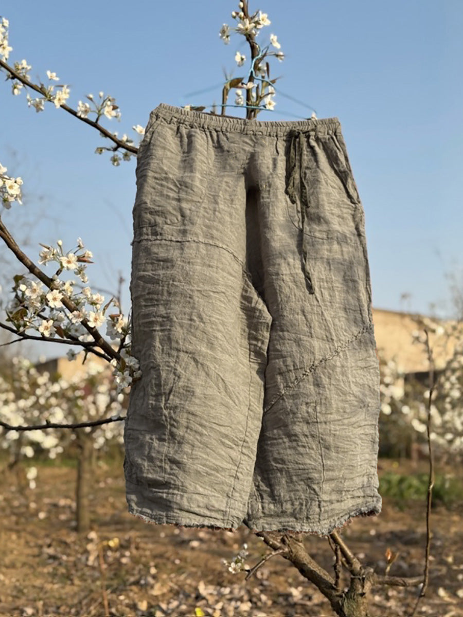 Women Summer Pure Color Linen Wide-leg Pants