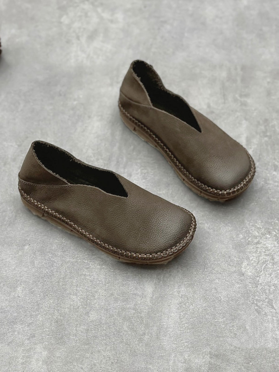 Women Summer Vintage Solid Leather Soft Flat Shoes