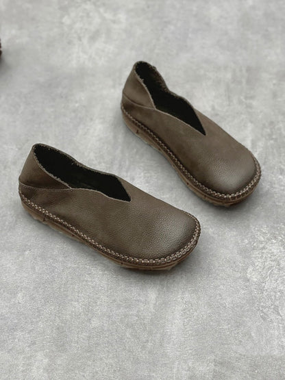 Women Summer Vintage Solid Leather Soft Flat Shoes