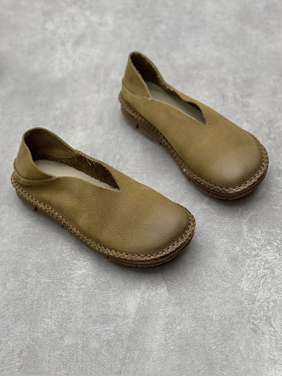 Women Summer Vintage Solid Leather Soft Flat Shoes