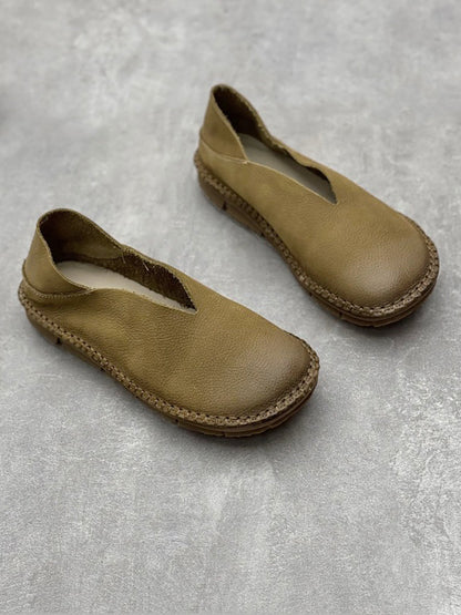 Women Summer Vintage Solid Leather Soft Flat Shoes