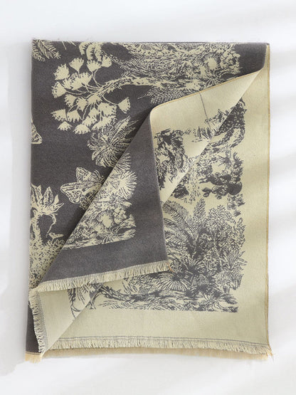 Contrast Color Floral Tasseled Shawl&Scarf