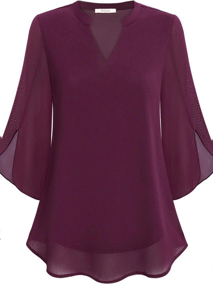 Half Sleeves Loose Solid Color V-Neck Blouses&Shirts Tops