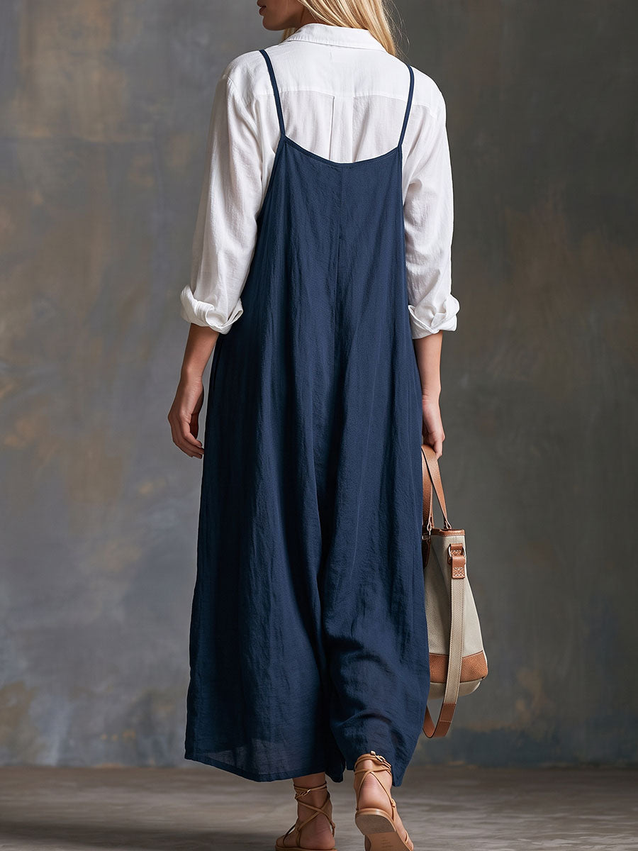 Solid Color Pockets Wide Leg Sleeveless Spaghetti-Neck Jumpsuits
