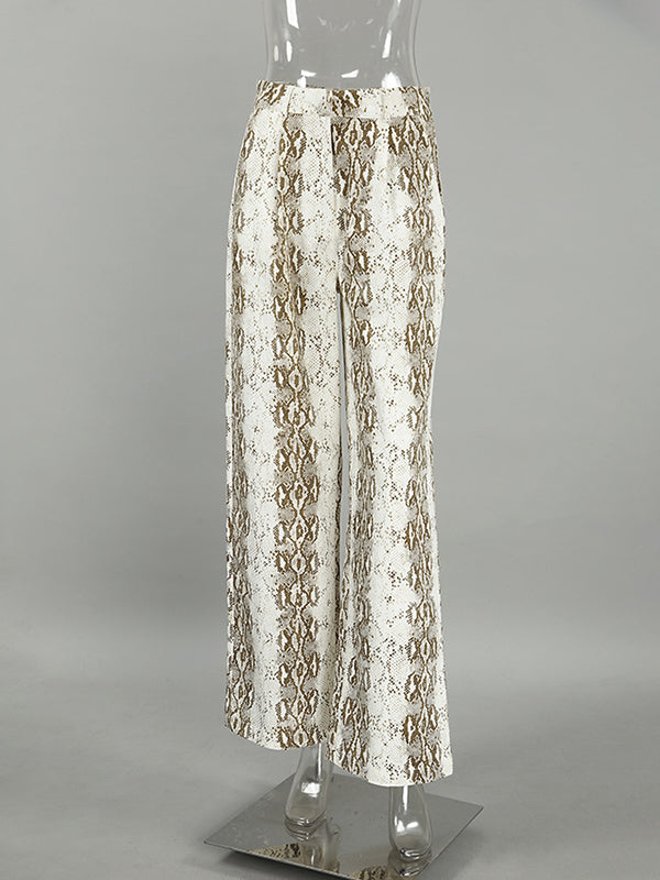 High Waisted Loose Elasticity Pockets Snakeskin Printed Pants Trousers