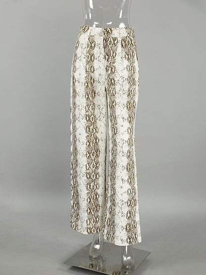 High Waisted Loose Elasticity Pockets Snakeskin Printed Pants Trousers