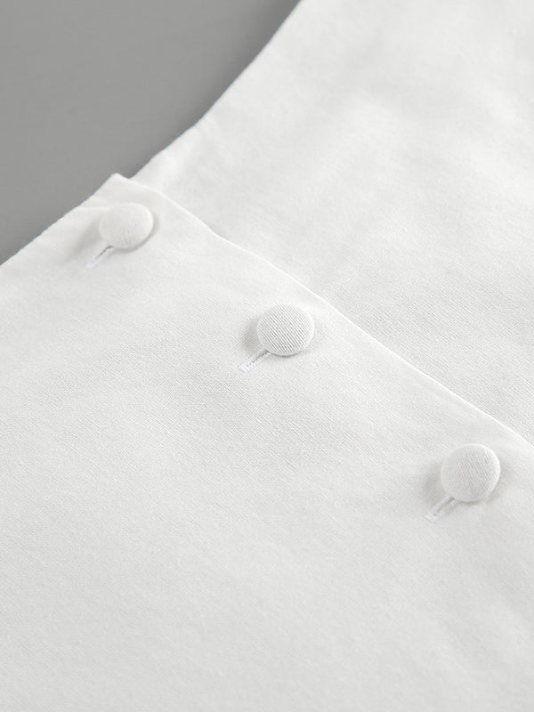 Solid Color Puff Sleeves Split-Joint Stand Collar Blouses + Pleated High Waisted Skirts Two Pieces Set