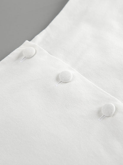 Solid Color Puff Sleeves Split-Joint Stand Collar Blouses + Pleated High Waisted Skirts Two Pieces Set