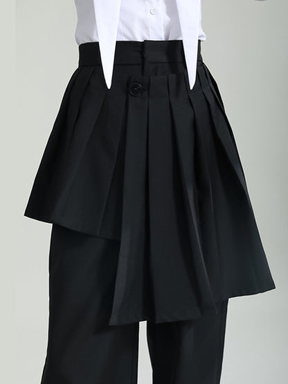 False Two High Waisted Asymmetric Pleated Solid Color Suit Pants