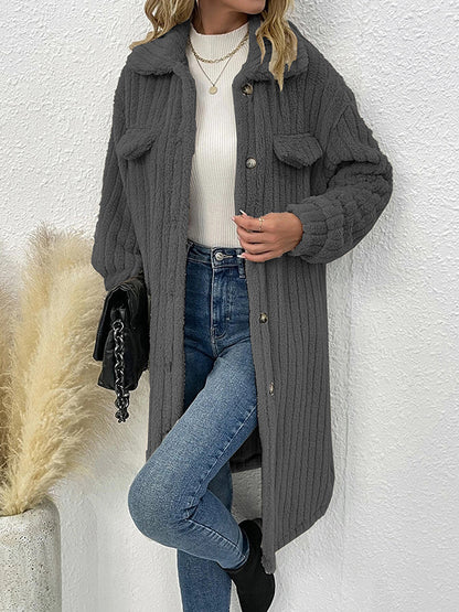 Long Sleeves Loose Solid Color Split-Joint Lapel Outerwear