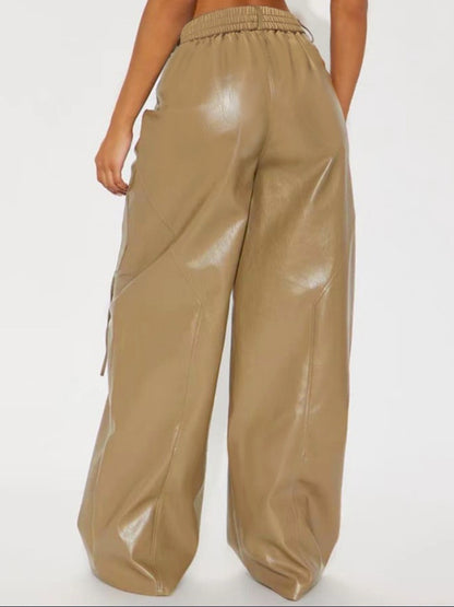 High Waisted Loose Pleated Pockets Split-Joint Pants Trousers