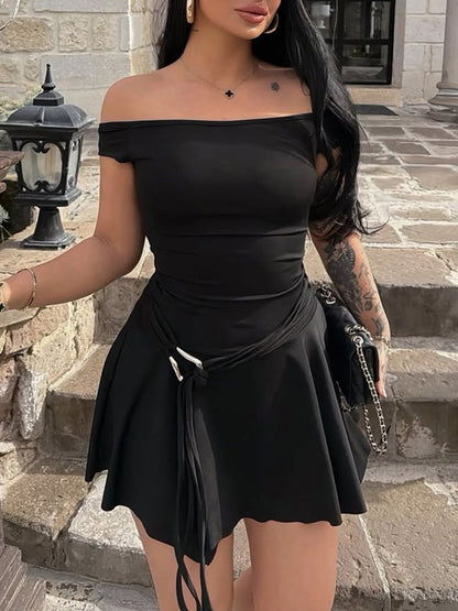 Solid Color Skinny High Waisted Off-the-shoulder Mini Dresses