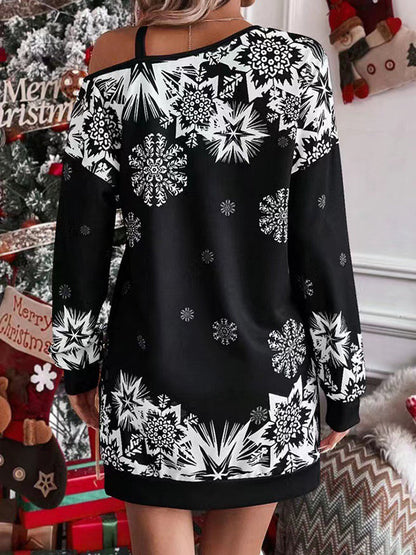 Bodycon Long Sleeves Contrast Color Printed Split-Joint One-Shoulder Midi Dresses