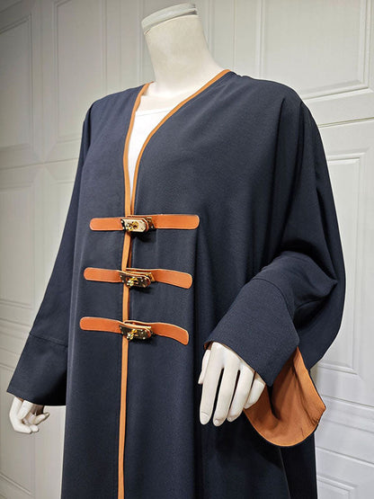 Loose Contrast Color Muslim Split-Joint V-neck Cover-Ups Tops Muslim Abaya