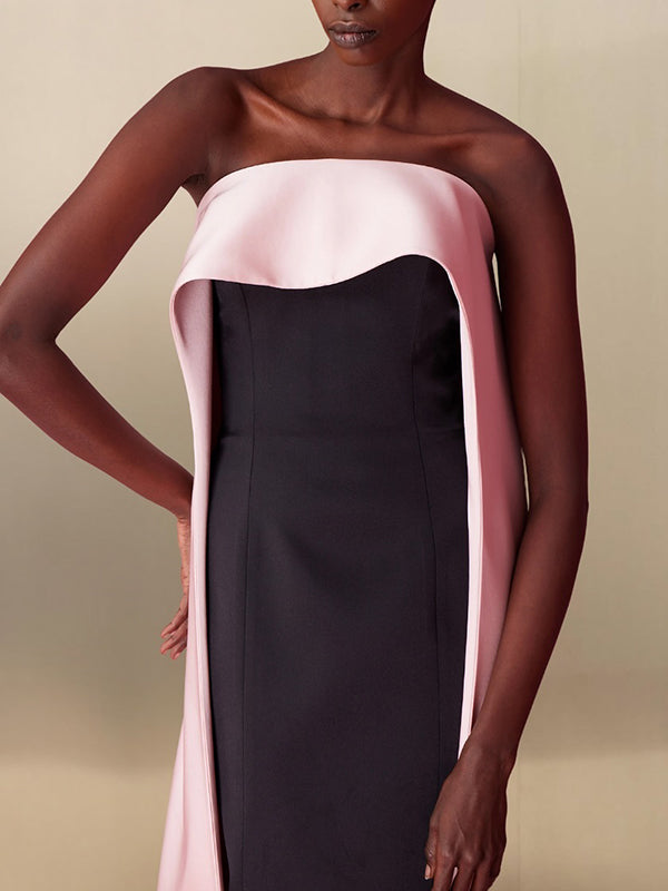 Loose Sleeveless Contrast Color Tube Maxi Dresses