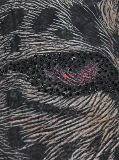 High Waisted Long Sleeves Animal Prints See-Through Mock Neck Maxi Dresses