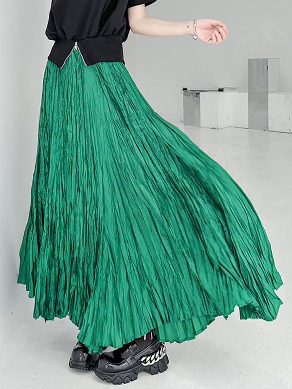 A-Line Irregular Clipping High-Waisted Pleated Solid Color Skirts