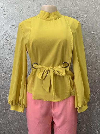 Loose Wrap Bandage Hollow Solid Color Split-Joint Blouses&Shirts Tops