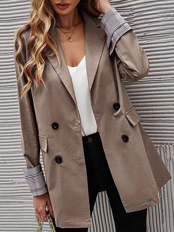 Long Sleeves Loose Buttoned Pockets Split-Joint Notched Collar Blazer Outerwear