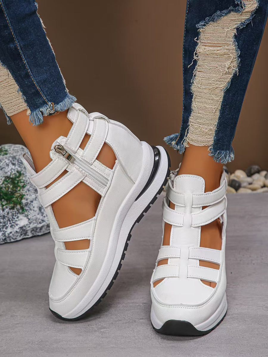 Zipper Solid Color Round-Toe Sandals