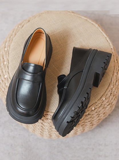 Round-Toe Split-Joint Loafers Platform Shoes