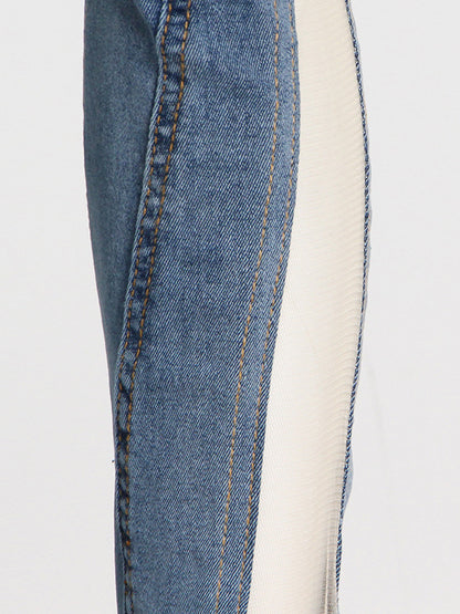 High Waisted Gauze Split-Joint Split-Side Jean Pants Bottoms