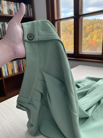 Loose Buttoned Pleated Solid Color Pants Trousers