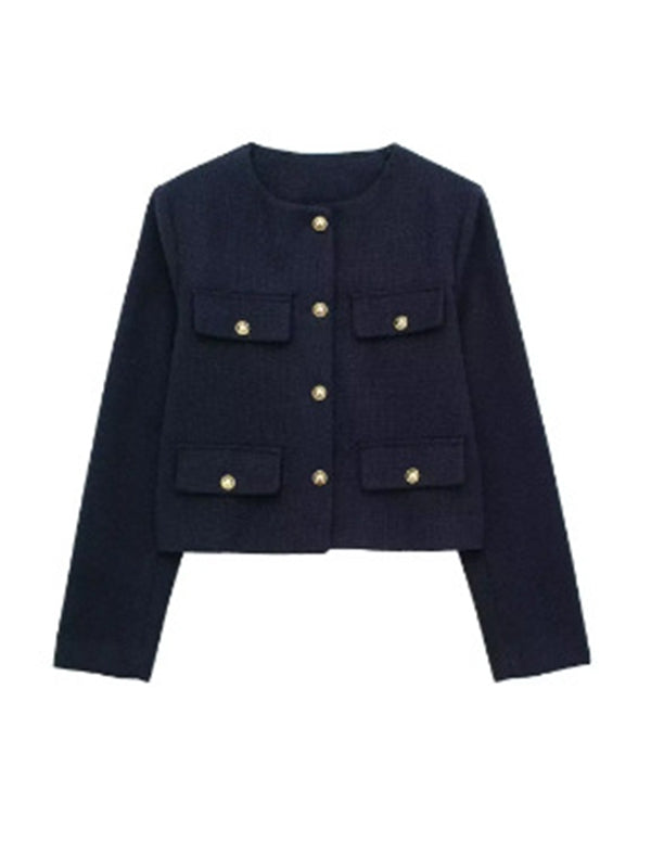 Long Sleeves Loose Buttoned Split-Joint Round-Neck Outerwear
