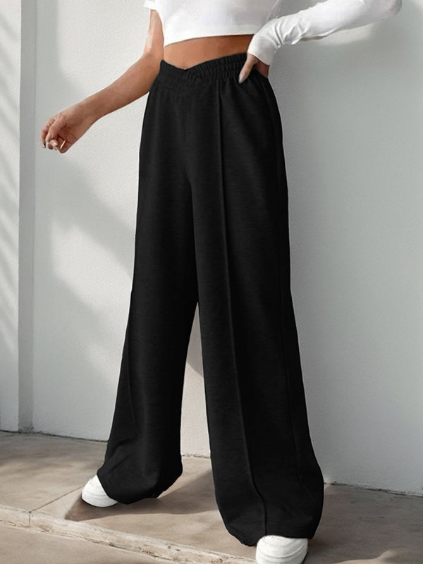 High Waisted Loose Elasticity Solid Color Pants Trousers