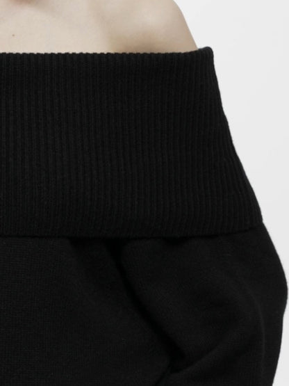Long Sleeves Loose Solid Color Off-The-Shoulder Sweater Tops