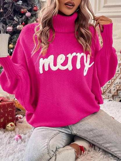Long Sleeves Loose Contrast Color Printed Split-Joint High Neck Sweater Tops