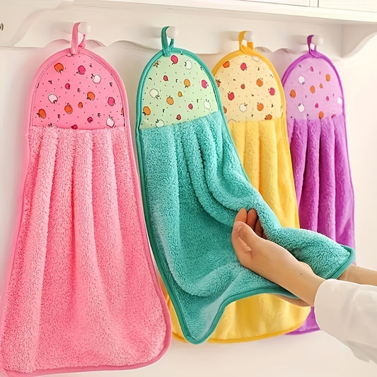 Colorful Fruit Patterned Hanging Towel - Soft, Absorbent Polyester Hand Towels & Dishcloths in Assorted Colors for Kitchen & Bathroom Use, Dish Towels for Kitchen