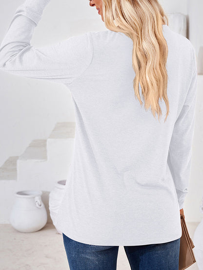 Long Sleeves Loose Split-Joint V-Neck T-Shirts