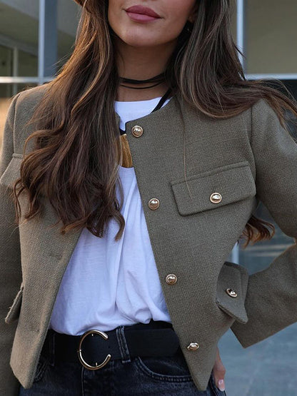 Long Sleeves Loose Buttoned Split-Joint Round-Neck Outerwear