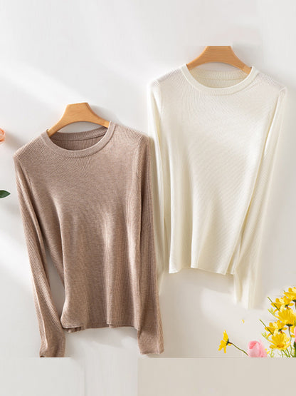 Long Sleeves Skinny Solid Color Round-Neck Knitwear Pullovers Sweater Tops