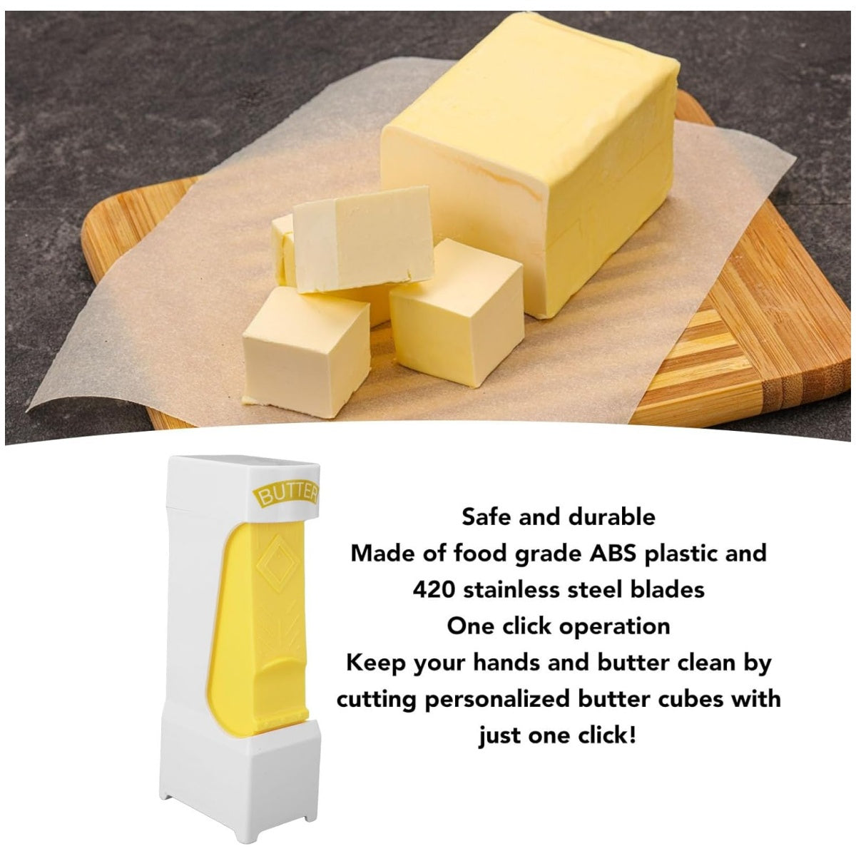 1 Pack Butter Slicer Cutter Dispenser, Stainless Steel Blade Simple One Click Spreader Tool for Storing, Cutting Individual Pats & Sticks of Cold Cheese, Suitable for Quickly Making Breakfast, Dinner, Bread, Cake, Cookies