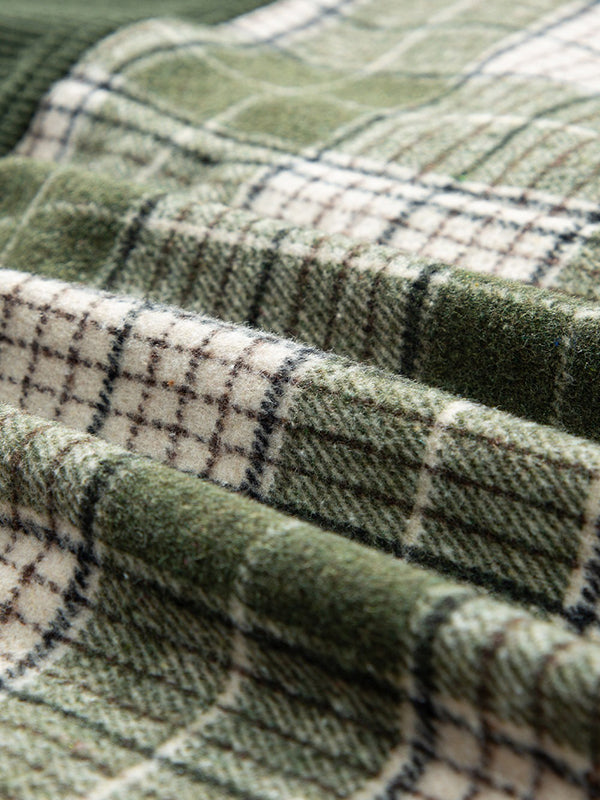Long Sleeves Loose Buttoned Contrast Color Plaid Split-Joint Lapel Outerwear